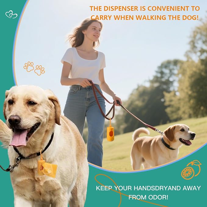 Citrus Scented Dog Poop Bags - 630 counts Orange Pet Waste Bags with Dispensers, Extra Large 13x9 Inch Leak-Proof Fragrance Bags for Dogs Walking and Cat Litter