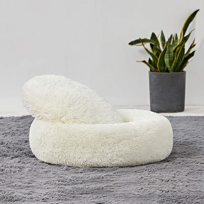 Washable Dog Round Bed - Medium Donut Dog Bed, Comfy Calming Cuddler