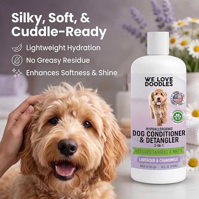 Dog Shampoo and Conditioner & Detangler - Best Goldendoodles, Poodles & Doodle Shampoo for Smelly Dogs - Sensitive Skin Puppy Shampoo - Made in The USA, Goldendoodle Must Haves (Shampoo & Conditioner)