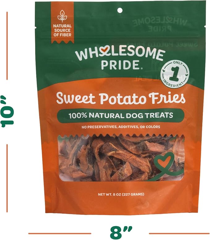 Wholesome Pride Healthy Sweet Potato Fries – Sensitive Stomach Dog Treats, No Preservatives, Single-Ingredient, No Grain, 8 oz