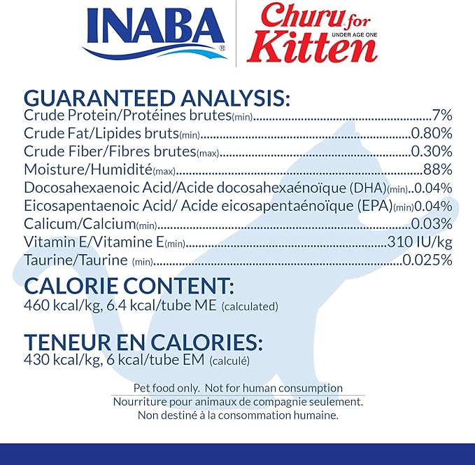 INABA Churu for Kittens, Grain-Free Creamy, Purée Lickable Cat Treats with DHA, EPA, Vitamin E & Taurine, 0.5 Ounces Each, 48 Tubes (4 per Pack), Chicken Recipe