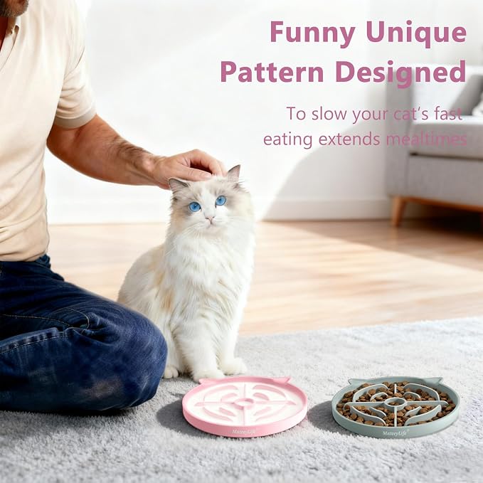 MateeyLife 2 Pcs Silicone Slow Feeder Cat Bowl, Puzzle Feeder Cat Food Dish, Non-Slip Silicone Bowl for Cats, Suitable for Dry and Wet Foods, Kitty Bowls to Slow Down Eating, Prevent Overeating