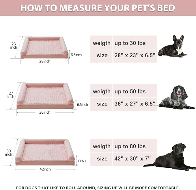 BFPETHOME Orthopedic Washable Dog Beds Large Sized Senior Dog for Comfy Sleeping with Removable Cover, Waterproof Big Soft Pet Couch Bed for Dogs Rerlax