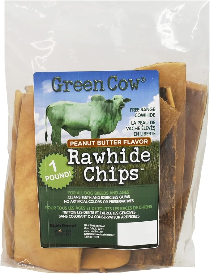 Chips Peanut Butter 1-Pound Bag - Premium Large Dog Rawhide Chews - Ideal for Agressive Chewers Dog Rawhide Treats - Durable Rawhide Bones for Large Dogs