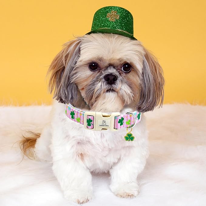 Lionheart glory St. Patrick's Dog Collar-Lucky Clover Shamrock Pink Spring Trefoil Dog Collar for Large Dogs Adjustable Heavy-Duty Dogs Collars Pet Gift Female