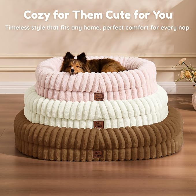 ChiXnuggle Orthopedic Dog Bed for Medium Dogs, Waterproof Faux Rabbit Fur Dog Couch with Egg Crate Foam Support and Washable Removable Cover, Bolster Pet Sofa with Non-Slip Bottom, 30x24x7, Brown