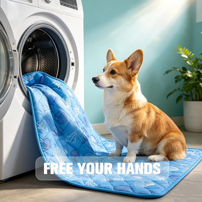 EXPAWLORER Dog Cooling Mat,Foldable Cooling Dog Bed for Summer,Pet Self-Cooling Pad for Dogs and Cats,Sleeping Dog Blanket for Crates,Kennels and Cars (Indoor and Outdoor Use),Machine Washable,Ocean