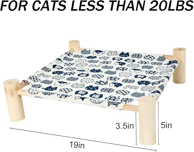 Patas Lague Cat and Dog Hammock Bed for Small Dogs, Brethable Wooden Pet Rabbit Elevated Cooling Outdoor Bed Cots Furniture for All Seasons White Cat