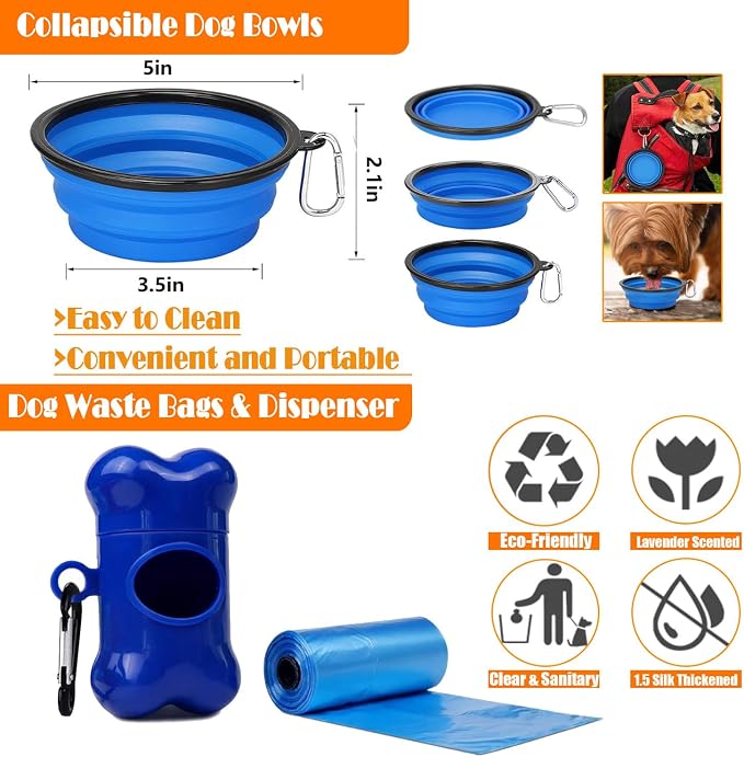 LOBEVE No Pull Dog Harness, Collar & Leash Set | Includes Dog Seat Belt, Collapsible Bowls & Poop Bag Dispenser. Ideal for Training, Walking, Hiking. Fits Small to Large Dogs(Blue-S)