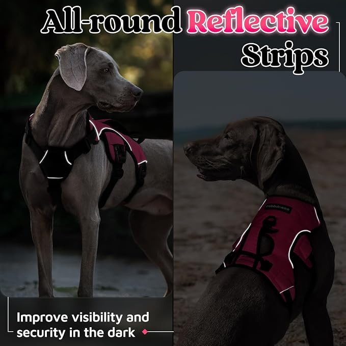rabbitgoo Escape Proof Dog Harness, Soft Padded Full Body Pet Harness, Reflective Adjustable No Pull Vest with Lift Handle and Leash Clip for Large Dogs Walking Hiking Training, XL, Pink