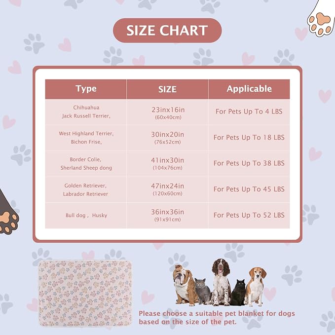BVAGSS 6 Pack Small Dog Blanket, Super Soft Warm Pet Cover Blankets, Paw Print Puppy Fleece Flannel Blanket for Small Medium Dogs and Cats MW003