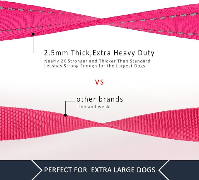 Plutus Pet Double Handle Dog Leash 4ft, Heavy Duty, Reflective Dual Handle Dog Leash for Safety Training, for Medium Large Dogs,2 Handle Leads(Pink)