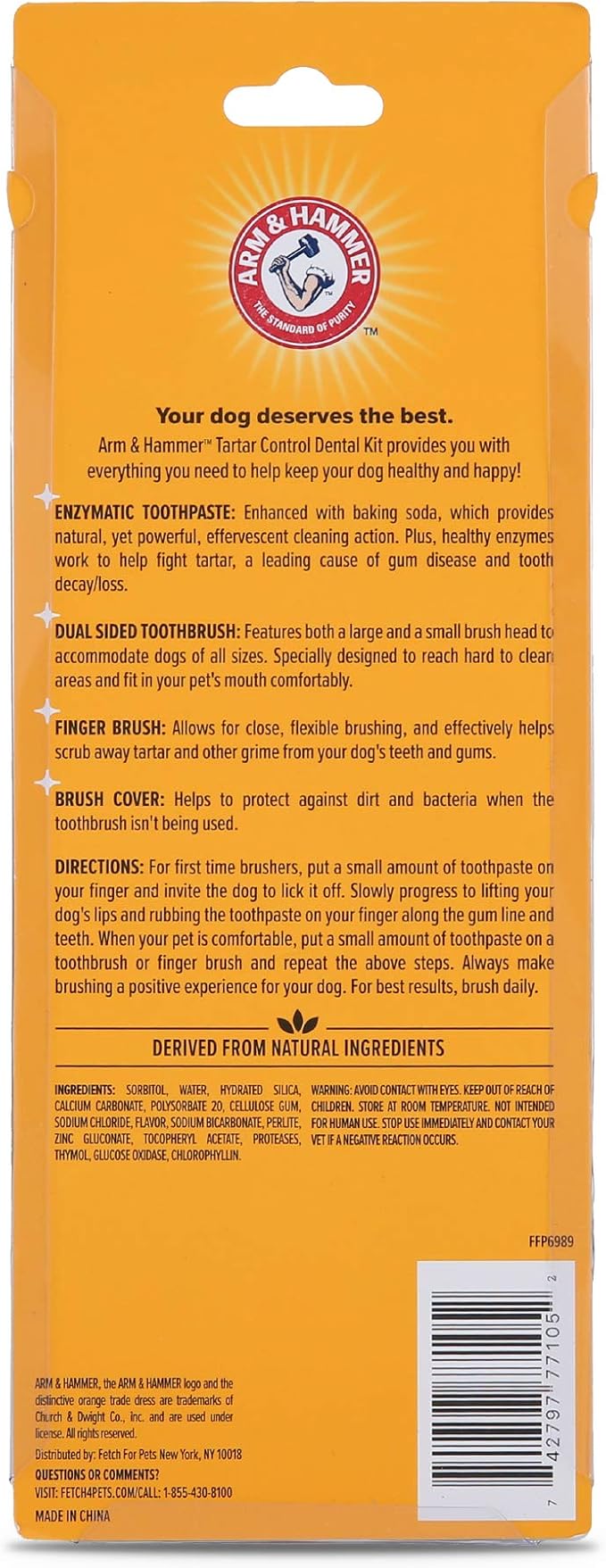 Arm & Hammer for Pets Tartar Control Dog Dental Care Kit Banana Mint Flavor Toothpaste Double-Sided Toothbrush Finger Brush 2.5 OZ 3-Piece 48 Pack