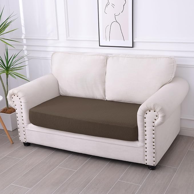 hyha Waterproof Couch Cushion Covers for Pets, Non Slip Sofa Cover for Dogs Washable, Soft Thick Stretch Jacquard Fabric, Sofa Slipcovers with Elastic Bottom (1 Piece for Medium, Coffee)
