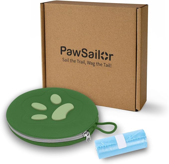 Collapsible Dog Bowls, 2-in-1 Travel Double Bowl Water Food Feeder Portable Pet Traveling Camping & Walking 25oz (Green)
