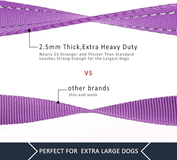 Plutus Pet Double Handle Dog Leash 4ft, Heavy Duty, Reflective Dual Handle Dog Leash for Safety Training, for Medium Large Dogs,2 Handle Leads(Purple)