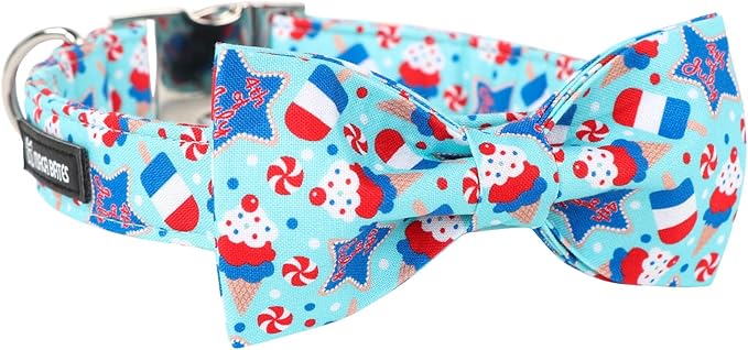 Maca Bates 4th of July American Flag Dog Collar with Bow Tie for Dogs Bowtie 4 of 7 Icecream Adjustable Durable Patriotic Collars USA Independence Day Gift for Small Medium Large XL Boy GirlPuppy