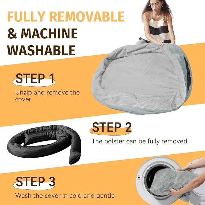 Orthopedic Dog Bed for Large Dogs, Waterproof Dog Bed for Large Size Dogs with Bolsters, Egg Crate Foam Sofa Bed with Washable Removable Cover & Non-Slip Bottom, Silver