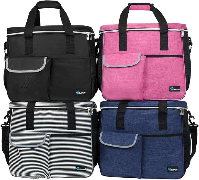 PetAmi Dog Travel Bag Organizer, Pet Travel Kit with 2 Food Containers & 2 Collapsible Dog Bowls, Pet Supplies Tote with Luggage Sleeve, Weekend Road Trip Camping Essentials, Pink, Large