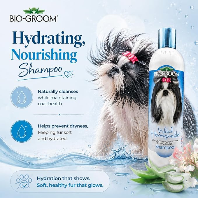 Bio-Groom Wild Honeysuckle Dog Shampoo - Natural Scent Pet Shampoo, Aloe Vera, Chamomile, Cat & Dog Bathing Supplies, Puppy Wash, Cruelty-Free, Made in USA, Quick Rinse Cat Shampoo - 12 fl oz 1-Pack