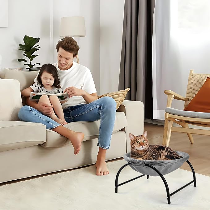 LIFLIX Raised Cat Hammock Bed, Free Standing Cat Cot with Washable Mesh, Pet Bed for for Kittens, 17.1 x 17 x 9.5 inches