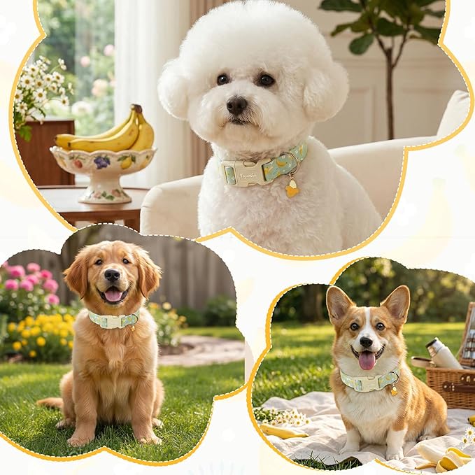 Cute Banana Pattern Dog Collar, Spring Summer Design Puppy Collar, Cotton Adjustable Pet Collar for Small Medium Large Dogs, Girl or Boy Dog for Gifts & Daily Use-L