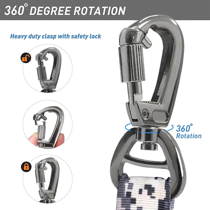 Hotsky Tactical Dog Leash Heavy Duty for Medium Large Dogs that Pull,4-6Ft Strong Bungee Shock Absorbing No Pull Dog Leash with Padded Double Handle and Car Seatbelt,ACU