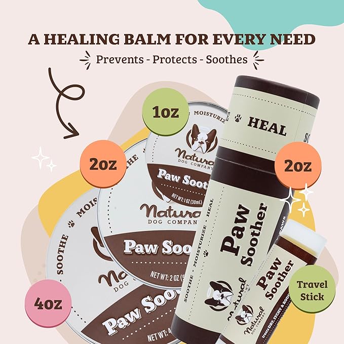 Natural Dog Company Paw Soother Balm Bundle, with 4 Travel Sticks (0.15 oz Each), Lotion, Moisturizes & Soothes Irritated Paws & Elbows, Protects from Cracks & Wounds, Lick-Safe, Made in USA