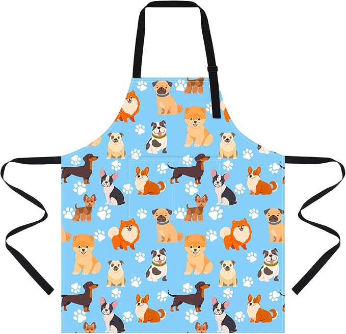 Dog Grooming Waterproof Apron with 2 Pockets, Cute Animals Puppy Dog Pets Apron