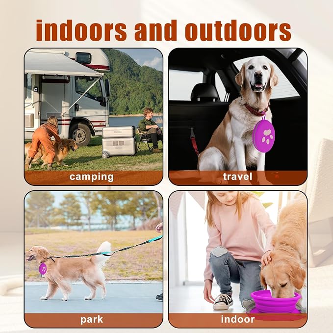 Collapsible Dog Bowls, 2-in-1 Silicone Pet Food and Water Bowl with Carabiner, Portable Double Compartment Dish for Travel, Camping, Hiking Puppy Essentials (A- Purple)