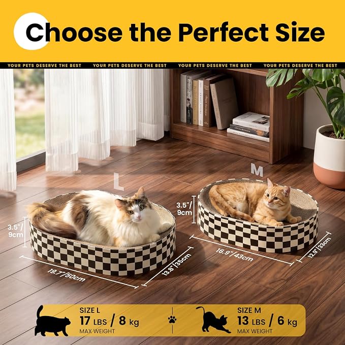 Conlun 2 Pack Oval Cat Scratcher Bowl, Curved Cardboard Scratching Pad Bed for Indoor Kittens, Mess-Free Enclosed Lounge Nest, Furniture Protector, Medium