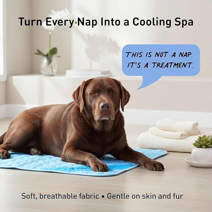 INSPECTOR TAIL Dog Cooling Mat - No Freeze Needed, Self-Cooling Pad for Medium Dogs, Washable Portable for Crate Kennel Car Sofa Bed Floor, Indoor Outdoor Summer Use, 28"x22" with Carry Bag