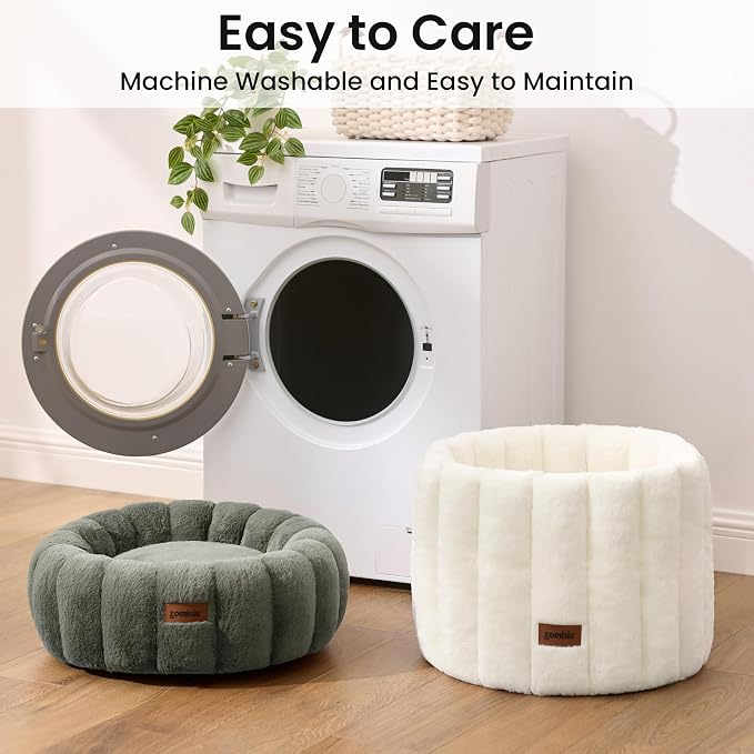 ZOMISIA Cute Cat Beds for Indoor Cats, Striped Small Donut Dog Bed for Puppy and Kitten, Anti-Slip Bottom, Grey