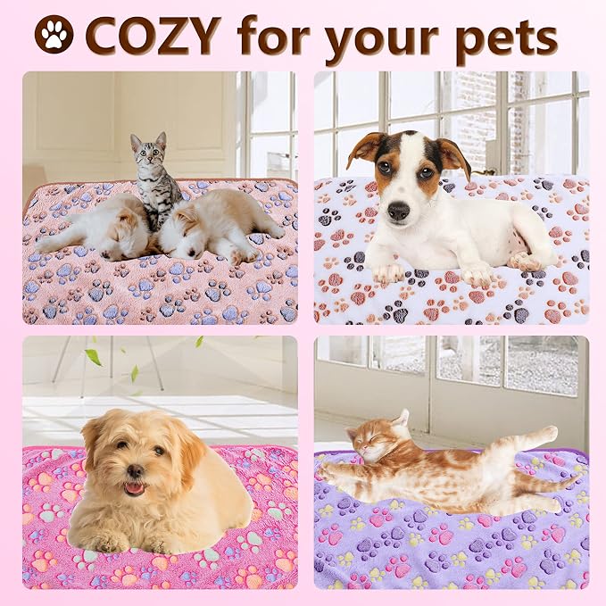 DOOVID Pet Blanket Soft Fluffy Fleece Flannel Blanket Dog Cat Cute Paw Print Pet Mat White Paw Medium(30''*20'')