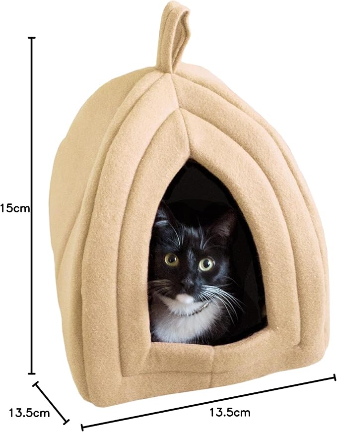 Cat House - Indoor Bed with Removable Foam Cushion - Pet Tent for Puppies, Rabbits, Guinea Pigs, Hedgehogs, and Other Small Animals by PETMAKER (Tan)