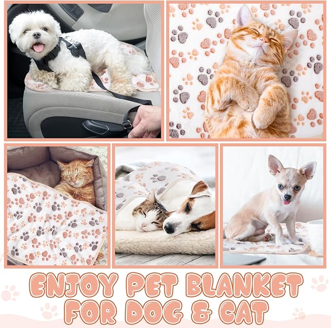 Chumia 40 Pcs Dog Blankets Soft Fluffy Fleece Washable Puppy Sleep Blankets Small Mat for Pets Throw Warm Bed Mat for Dog Puppy Cat (White,Paw)