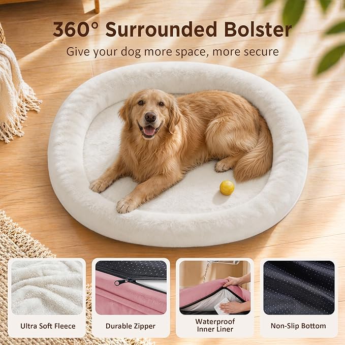 Orthopedic Dog Bed for Medium Dogs, Waterproof Dog Bed with Removable Bolsters, Egg Crate Foam Pet Couch for Medium Size Dog with Machine Washable Cover & Non-Slip Bottom, Pink