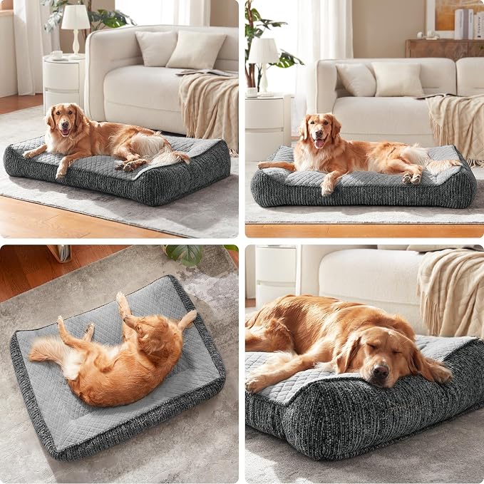 JOEJOY XL Orthopedic Dog Bed for Large Dogs Up to 80lbs - Extra Thick Foam Pet Bed Sofa with Bolster Sides, Large Sized Dog Bed with Removable Washable Cover, Non-Slip Bottom, Light Grey (42"x30")