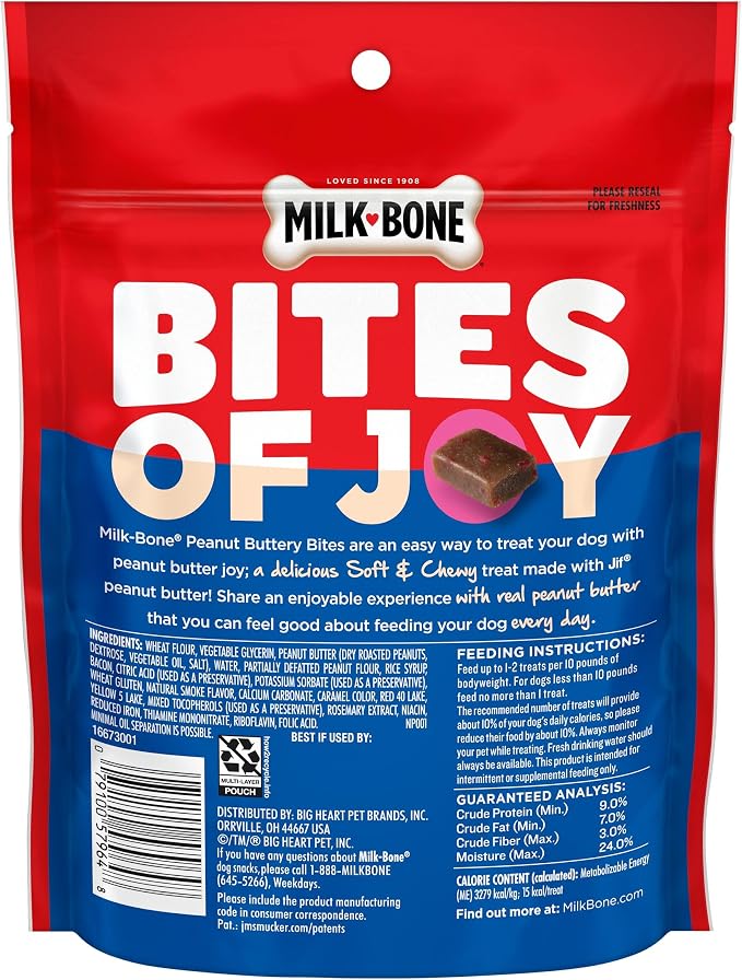 Milk-Bone Peanut Buttery Bites, Soft Dog Treats with Jif Peanut Butter & Real Bacon, 4.5 Oz. Bags