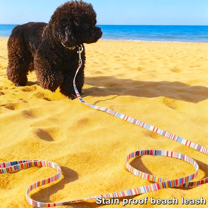 WYuZe 7FT 12FT Waterproof Dog Leash, Odor-Proof Strong Coated Nylon Leash - Lightweight & Easy to Clean for Small Medium Dogs Outside Walking, Training, Beach Playing (7ft, Rainbow)
