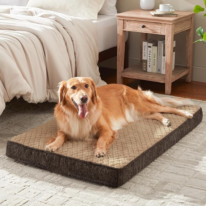 JOEJOY Orthopedic Medium Dog Bed, Washable Dog Crate Bed Medium Sized with Removable Cover, Egg Memory Foam Pet Beds, Brown, 29"x18"