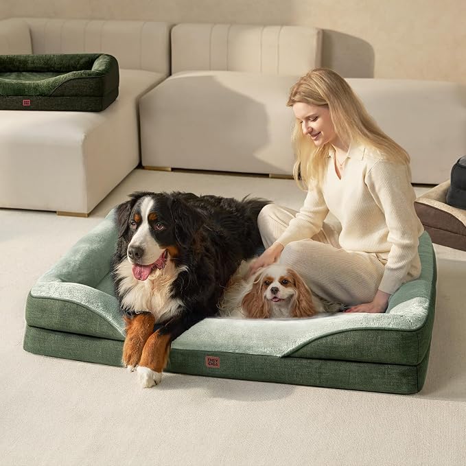 EHEYCIGA Orthopedic XXL Dog Bed for Large Sized Dog, 52x41 Inch Extra Large Memory Foam Dog Couch Bed with Sides, Waterproof Liner & Washable Removable Cover, Bolster Pet Sofa, Green