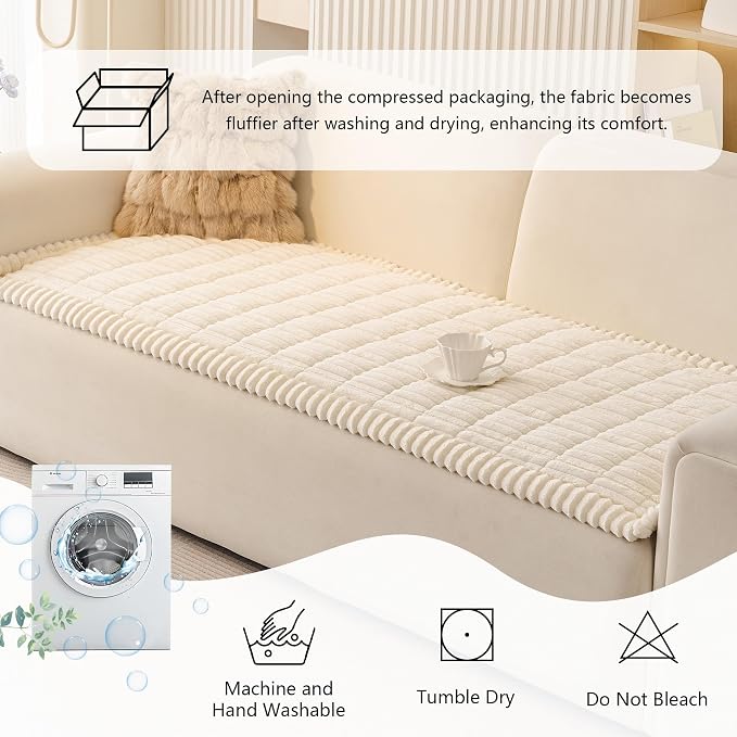 MEETSKY Sofa Covers Washable, Non Slip Couch Covers for 2 Cushion Couch Sofa Pet Friendly, Soft Sofa Cover Furniture Protector Covers, Dog Mat for Couches, Cream, 27.6" x 70.9"