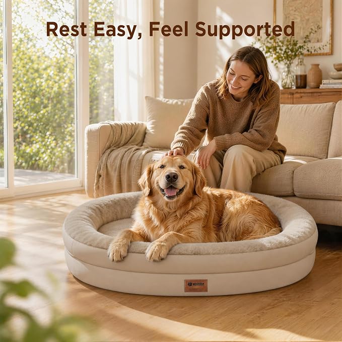 Orthopedic Dog Bed for Medium Dogs, Waterproof Dog Bed with Removable Bolsters, Egg Crate Foam Pet Couch for Medium Size Dog with Machine Washable Cover & Non-Slip Bottom, Light Brown