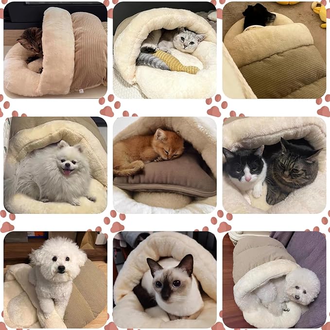 Romaneco Cat Bed - Pet Slipper Cave Bed for Indoor Cats and Small Dogs, Self Warming, Cozy & Soft Plush, Anti-Slip & Durable, Washable for Kittens and Puppies Under 15 lbs (24"x16", M, Light Brown)