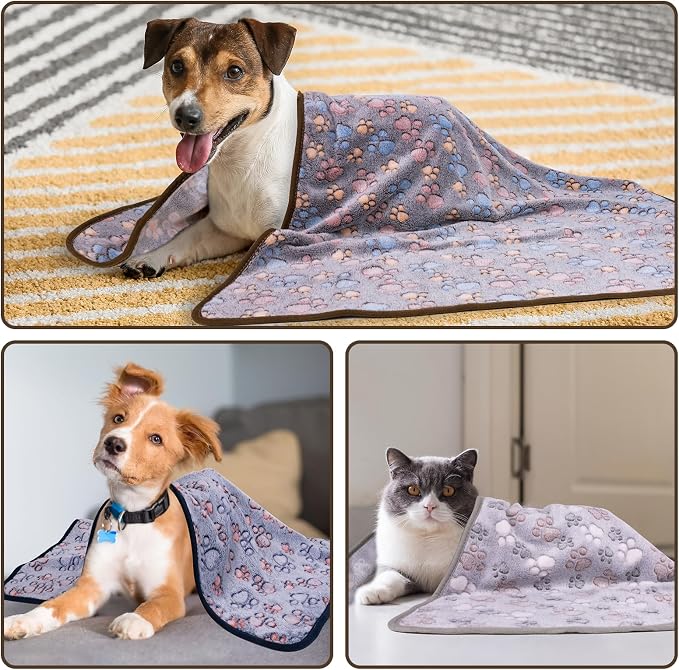 Dono 1 Pack 3 Dog Blankets, Soft Fluffy Fleece Pet Blanket Warm Sleep Mat Paw Print Design Puppy Kitten Throw Blankets Doggy Blanket for Dogs