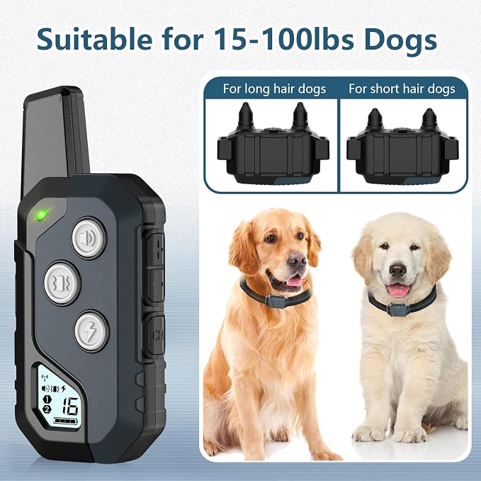 Shock Collar for Dogs, Dog Training Collar with Remote Control for 2 Dogs, 3 Training Modes with Beep, Vibration and Satic, Waterproof, Rechargeable for Large Medium