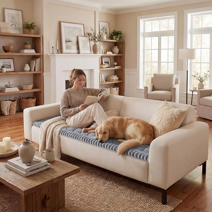 decorUhome Non-Slip Fuzzy Couch Cover for Dogs, Soft Thick Washable Pet-Friendly Protector, Sofa Slipcover for 3 Cushion Couch Sofa, Grey, 27.6" x 88"