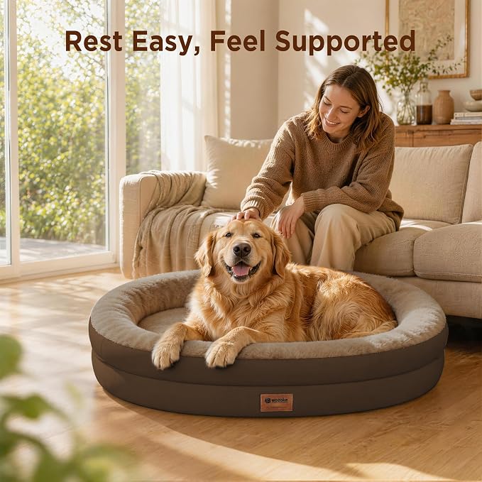 Orthopedic Jumbo Dog Bed for Extra Large Dogs, Giant Waterproof Dog Bed for Large Breed Dogs, Supportive Egg Crate Foam Pet Bed with Removable Washable Cover & Non-Slip Bottom, Coffee