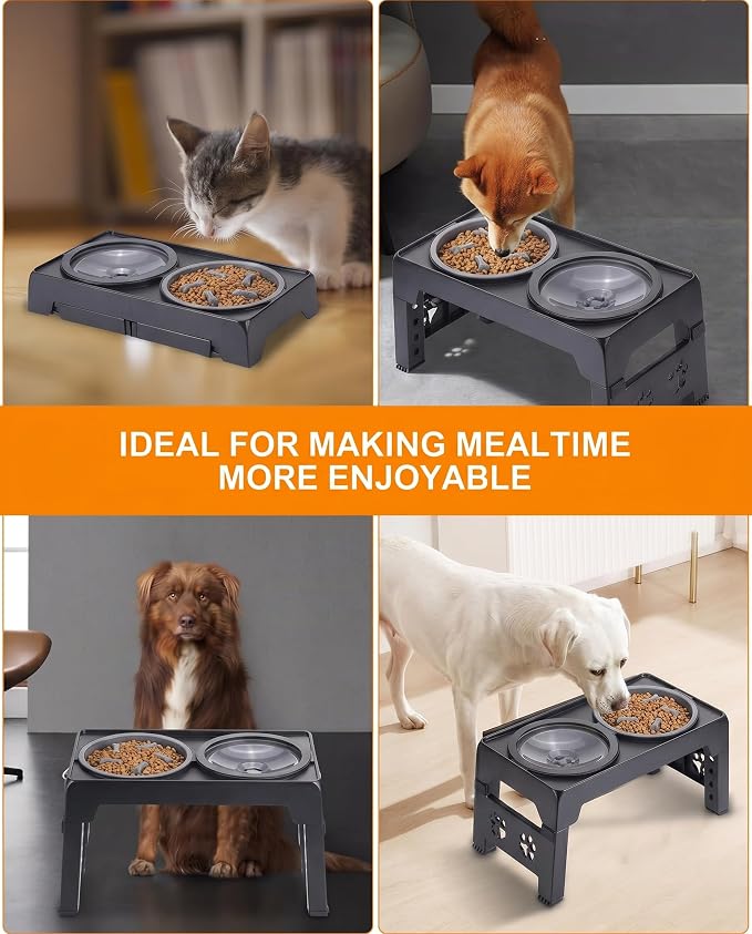 LALOBLUE Elevated Dog Bowls, Raised Dog Bowl with 2 Stainless Steel Dog Food Bowls, Dog Bowls Stand Adjusts to 5 Heights 2.95", 8.46", 9.65", 10.82", 12.01" for Small Medium Large Dogs Cats Pets,Black